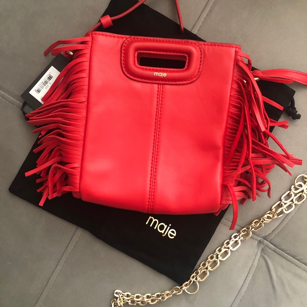 Maje red leather bag with chain